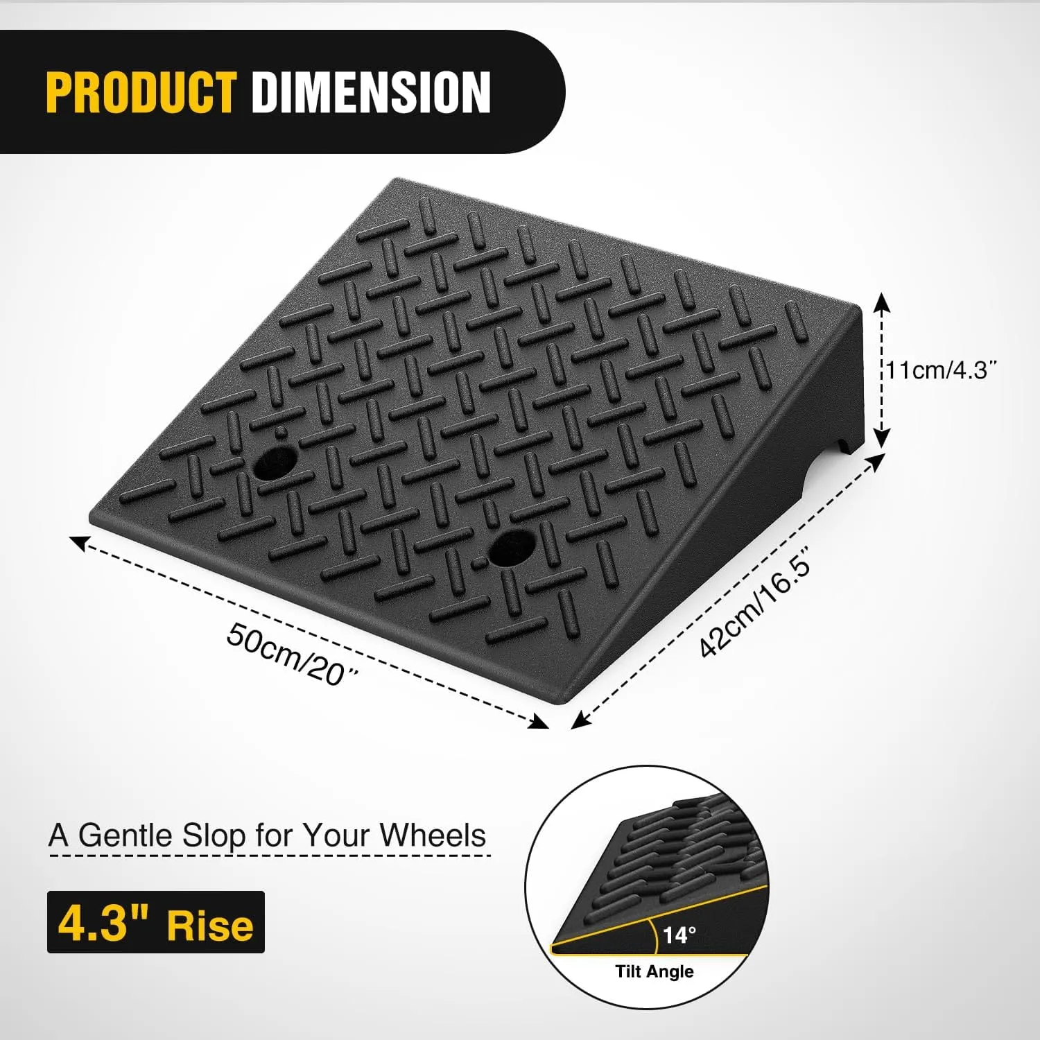 4.3 Inch 7000lbs Load Capacity Rise Height Heavy Duty Rubber Curb Ramp (Pair)