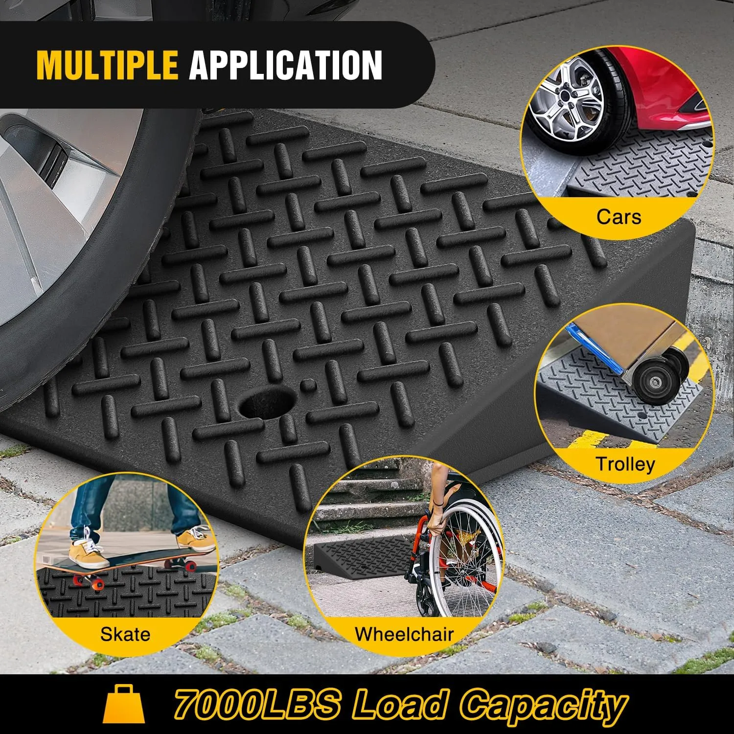 4.7 Inch 7000lbs Load Capacity Rise Height Heavy Duty Rubber Curb Ramp (Pair)