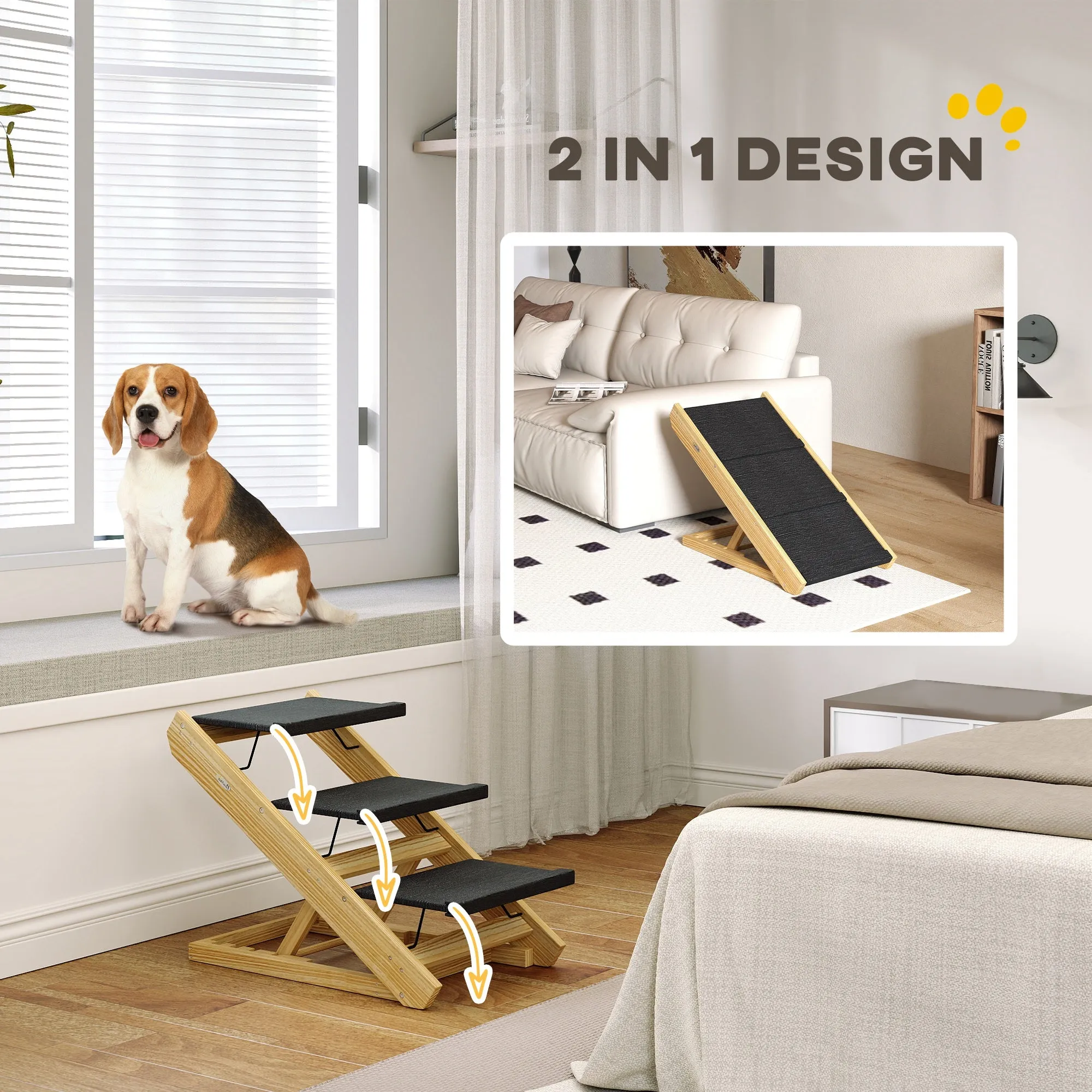Adjustable Dog Steps Dog Ramp 3-Step Non-slip Pet Stairs for Medium Sized Dogs Foldable Dog Stairs for Bed Sofa