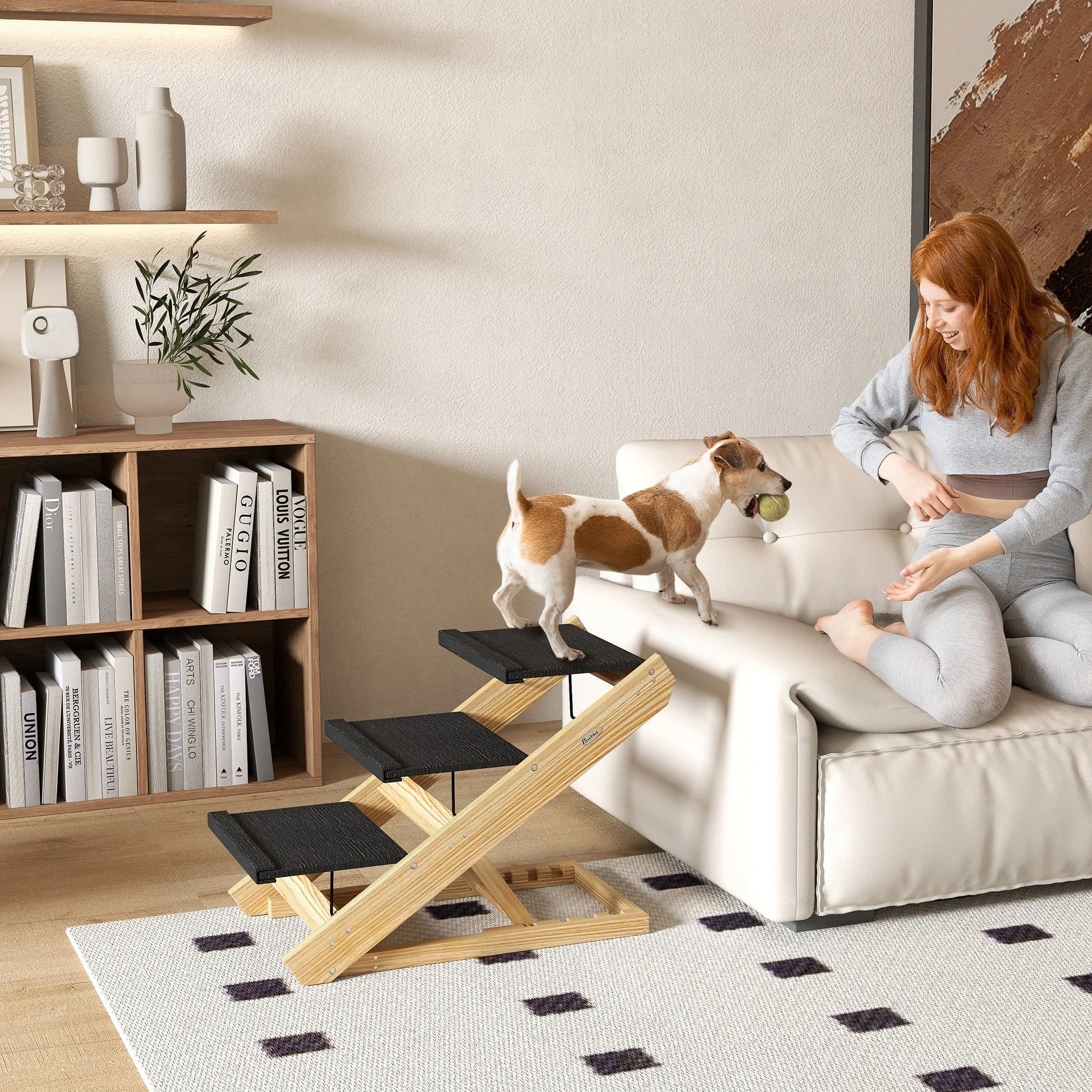 Adjustable Dog Steps Dog Ramp 3-Step Non-slip Pet Stairs for Medium Sized Dogs Foldable Dog Stairs for Bed Sofa