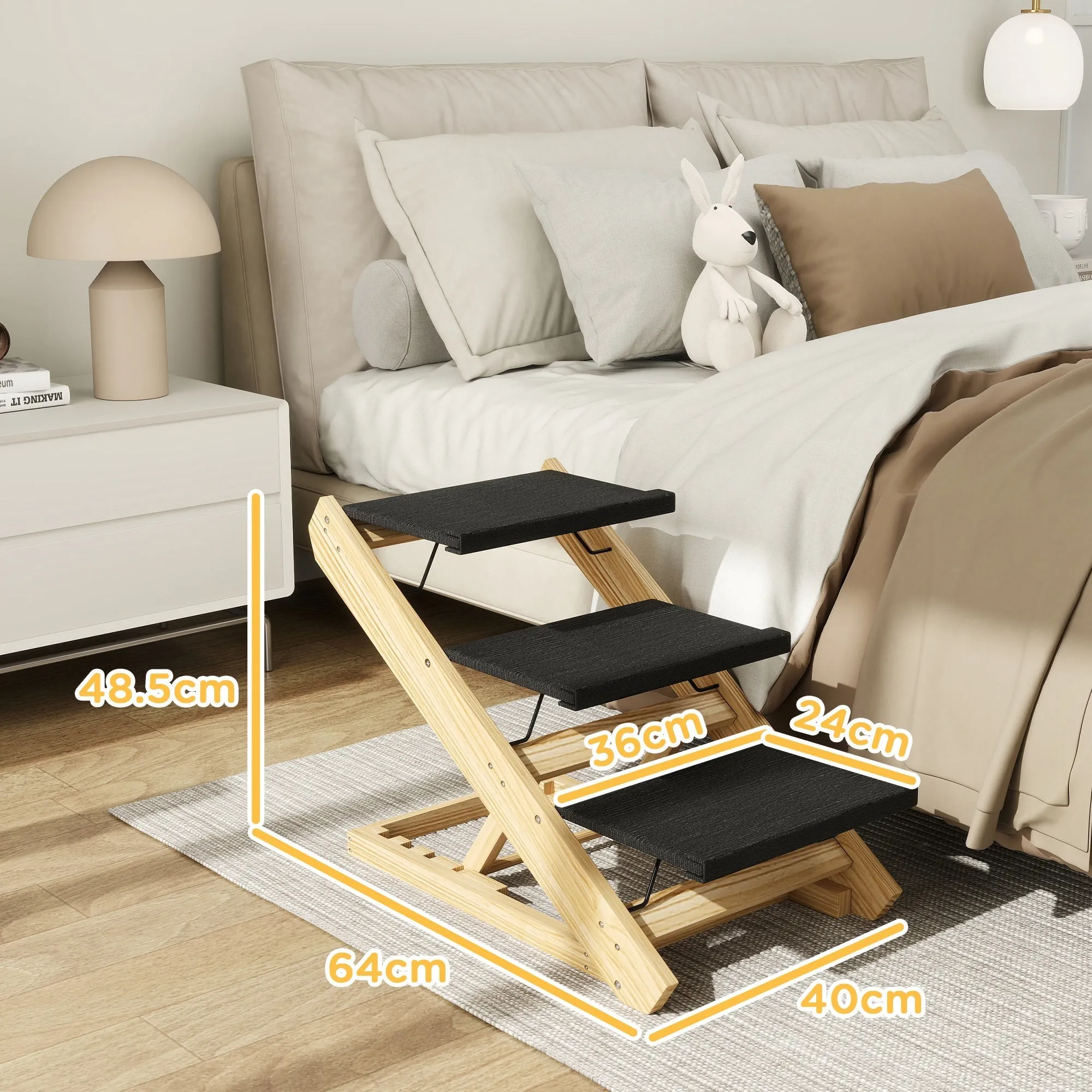 Adjustable Dog Steps Dog Ramp 3-Step Non-slip Pet Stairs for Medium Sized Dogs Foldable Dog Stairs for Bed Sofa