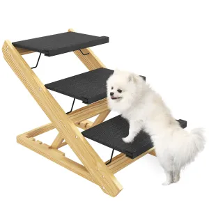 Adjustable Dog Steps Dog Ramp 3-Step Non-slip Pet Stairs for Medium Sized Dogs Foldable Dog Stairs for Bed Sofa