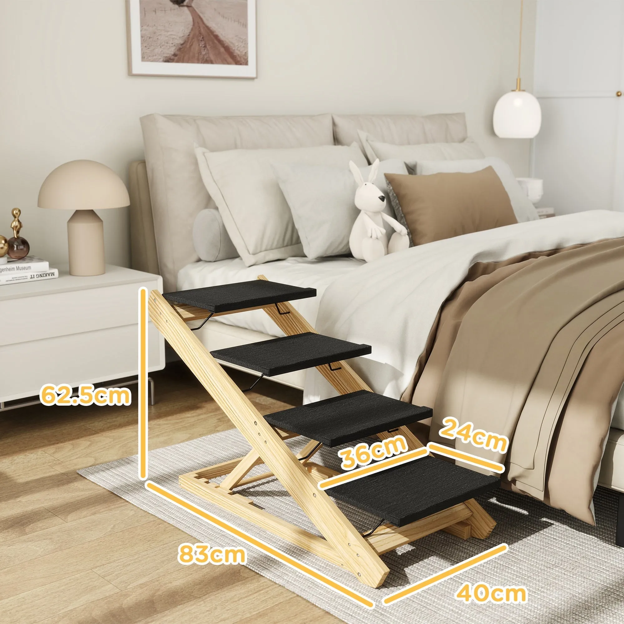 Adjustable Dog Steps Dog Ramp 4-Step Non-slip Pet Stairs for Large Sized Dogs Foldable Dog Stairs for Bed Sofa