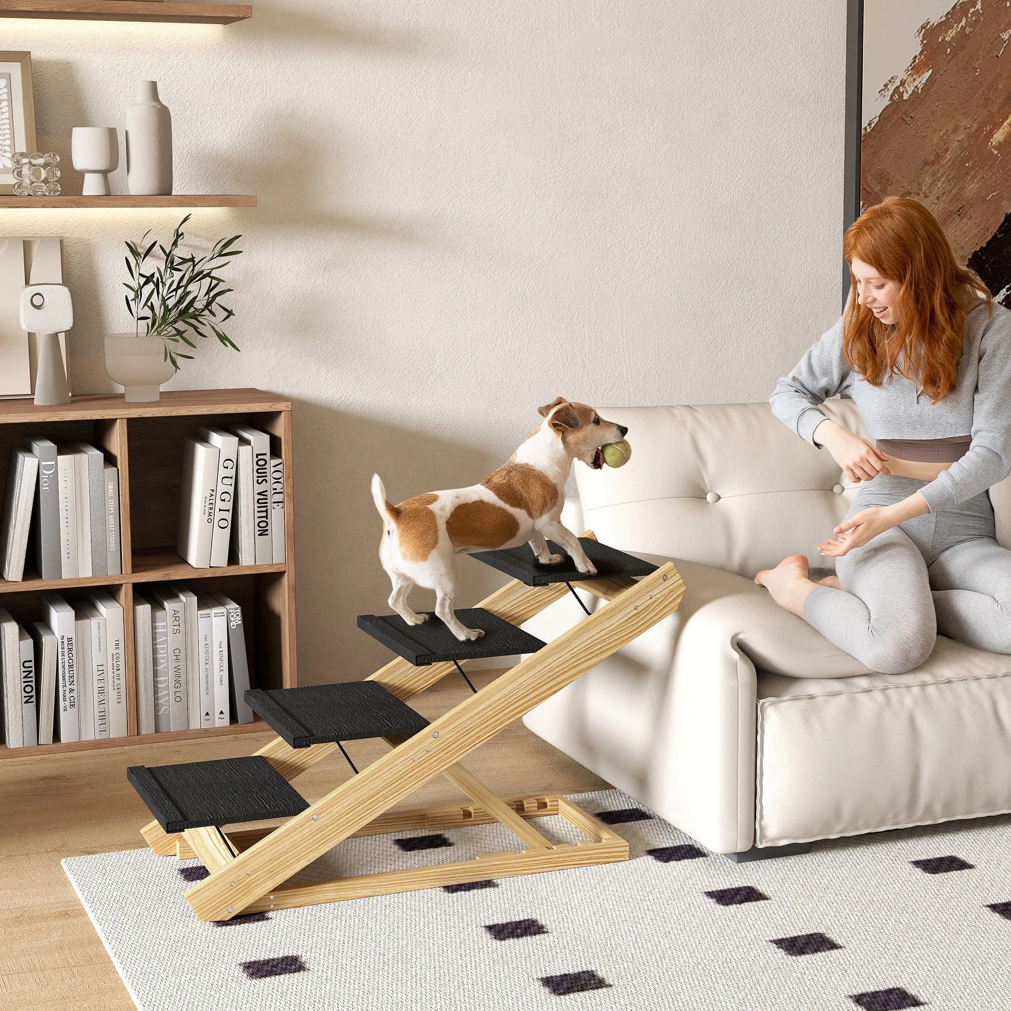 Adjustable Dog Steps Dog Ramp 4-Step Non-slip Pet Stairs for Large Sized Dogs Foldable Dog Stairs for Bed Sofa