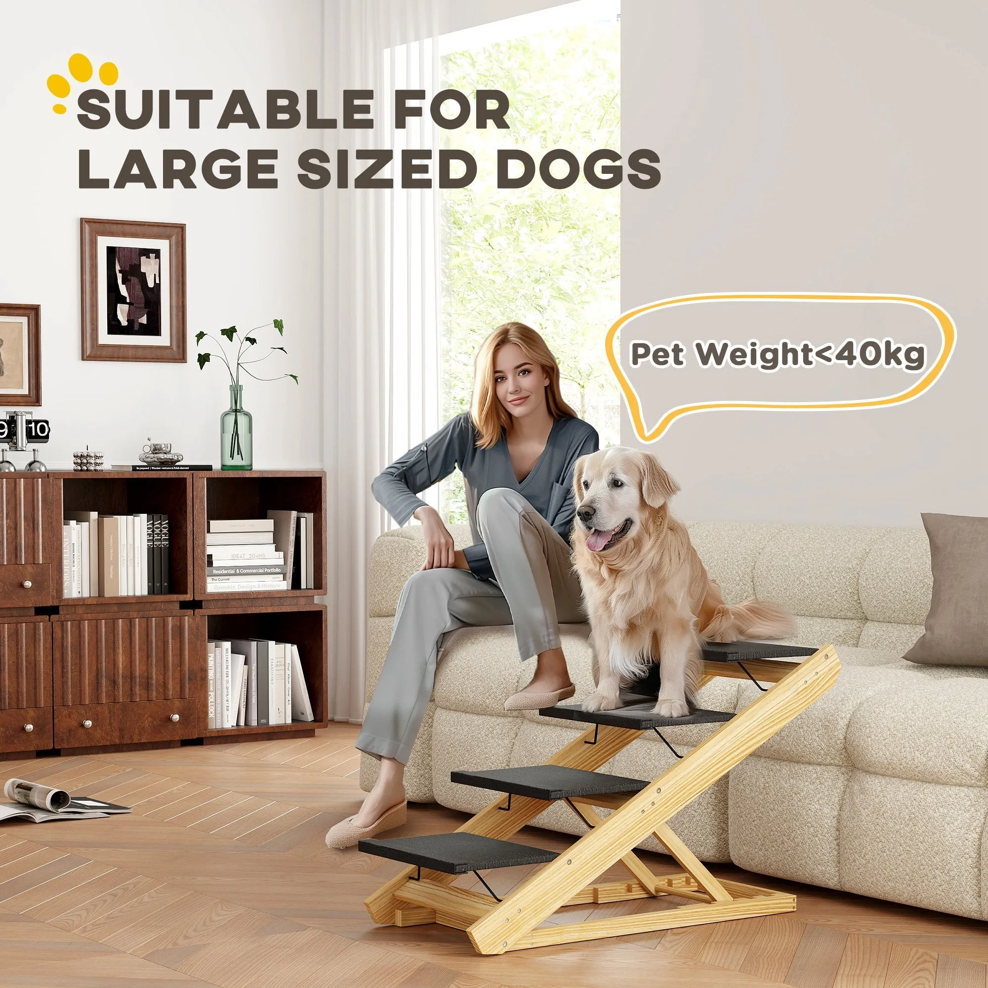 Adjustable Dog Steps Dog Ramp 4-Step Non-slip Pet Stairs for Large Sized Dogs Foldable Dog Stairs for Bed Sofa