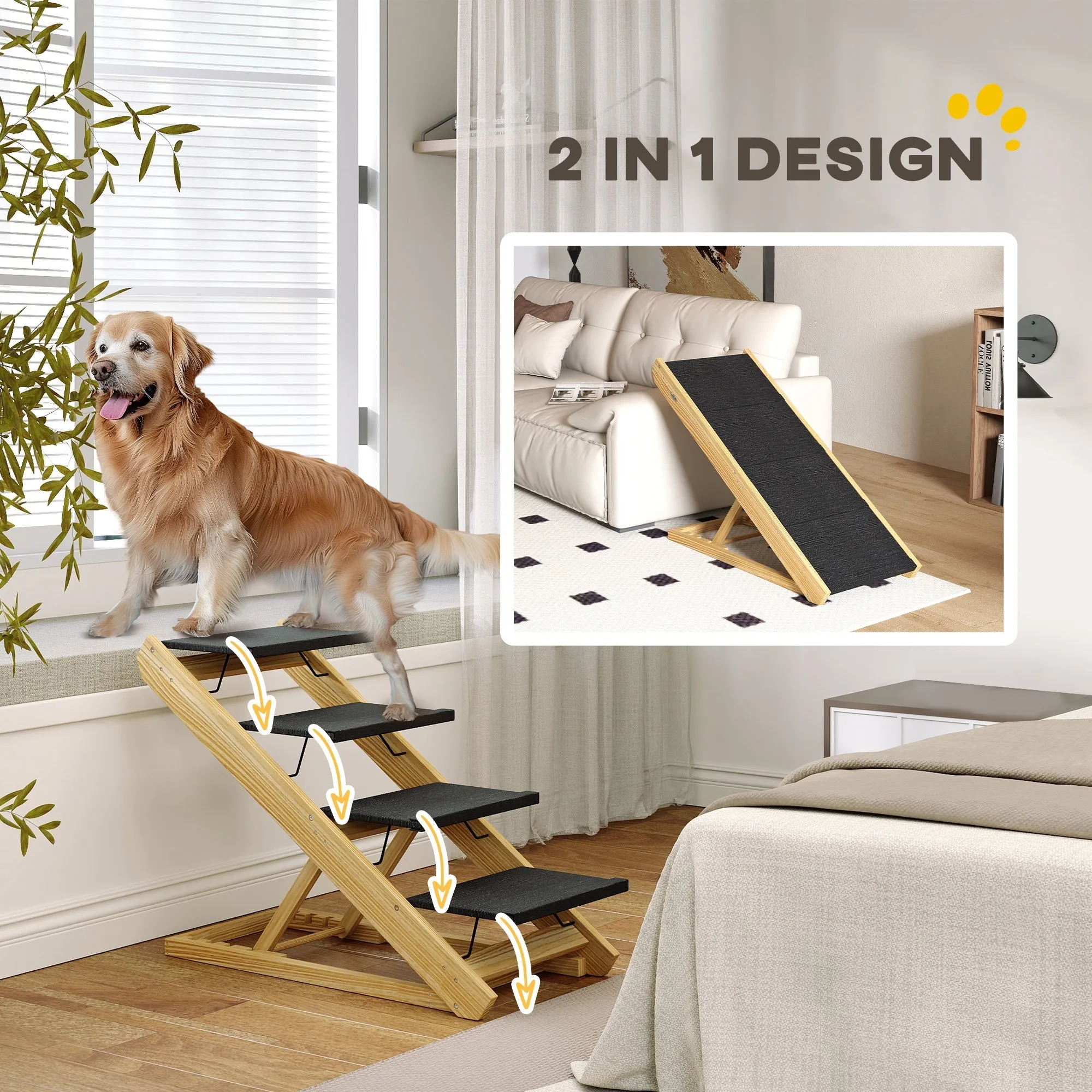 Adjustable Dog Steps Dog Ramp 4-Step Non-slip Pet Stairs for Large Sized Dogs Foldable Dog Stairs for Bed Sofa