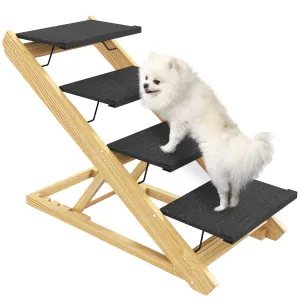 Adjustable Dog Steps Dog Ramp 4-Step Non-slip Pet Stairs for Large Sized Dogs Foldable Dog Stairs for Bed Sofa