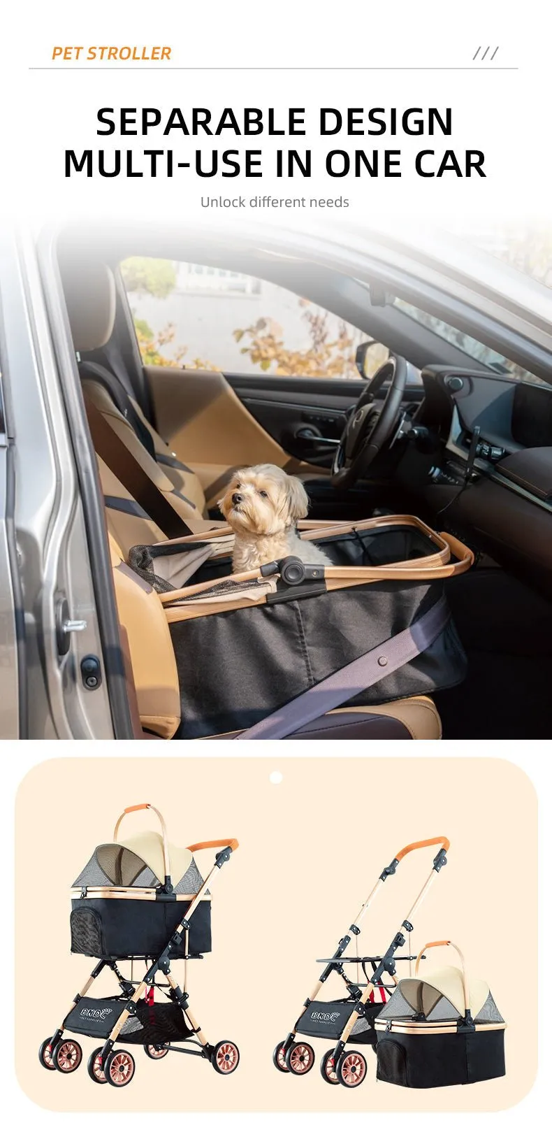 BNDC 103 Pram & Stroller For Dogs & Cats (Black)