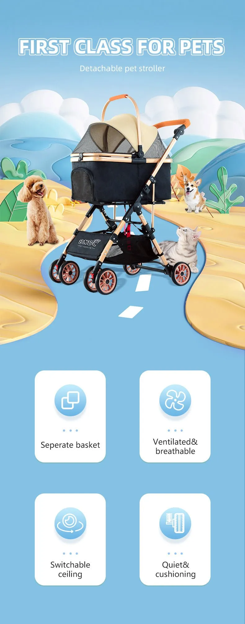 BNDC 103 Pram & Stroller For Dogs & Cats (Black)