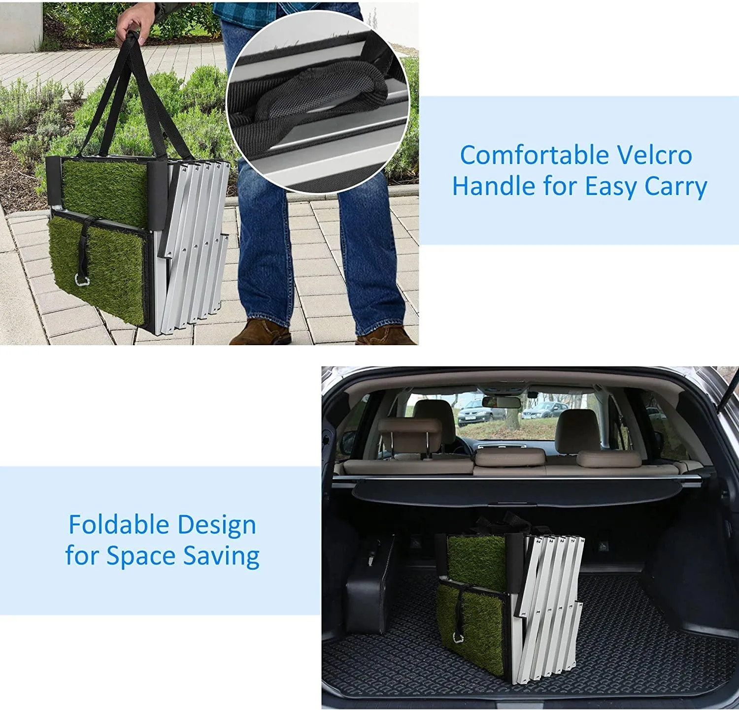 Foldable Aluminum Alloy 6 Steps Dog Stairs with Artificial Turf Non-Slip Surface for Large Dogs, Supports up to 150Lbs