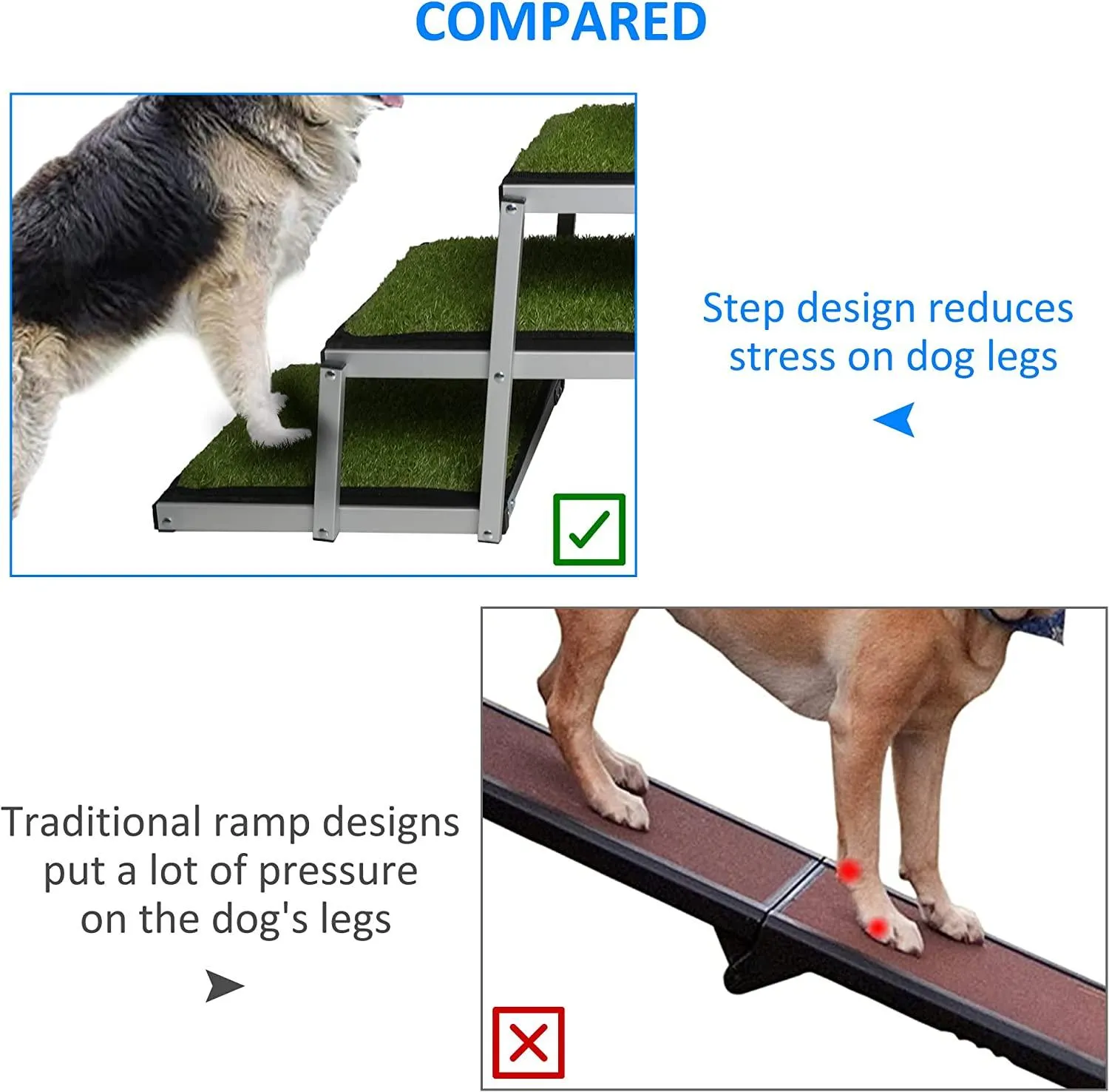 Foldable Aluminum Alloy 6 Steps Dog Stairs with Artificial Turf Non-Slip Surface for Large Dogs, Supports up to 150Lbs