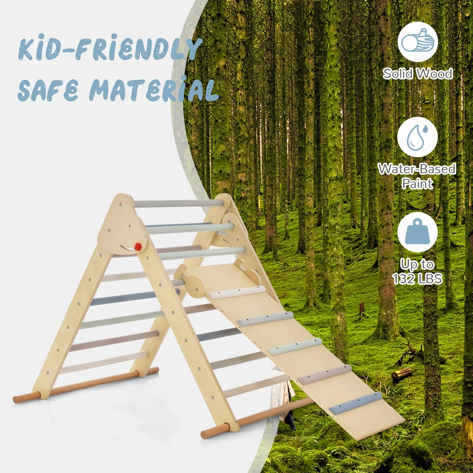 INFANS Climbing Toys for Toddlers, 3 in 1 Foldable Kids Wood Montessori Pikler Climber Ladder with Ramp, Slide
