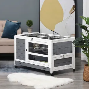 Wooden Rabbit Hutch Elevated Guinea Pig House Pet Bunny Cage with Slide-Out Tray Lockable Door Openable Roof Indoor 102 x 60 x 63.5cm Grey